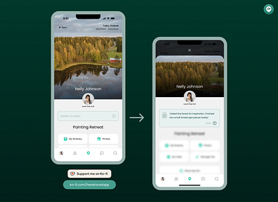 Status update app app design chat green light design profile status tags travel ui update ux