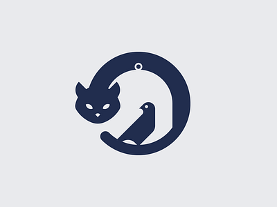 Cat and Bird bird bird cage cage canary cat circles construction design illustration lines logo minimal neg negative space parrot simple