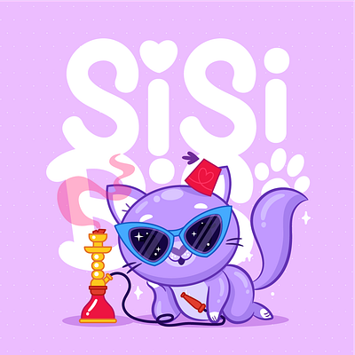 Shisha Cat arabian cat fez hookah illustrator kitten lebanese lebanon levant purple shisha
