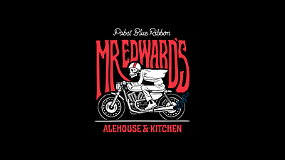 Pabst Blue Ribbon x Mr Edward's Alehouse alehouse bar beer bike blue ribbon brewery custom design illustration lettering merch motorcycle pabst skull suit tee typeface typography