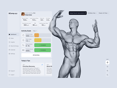Bodybuilding Health AI Tracker Concept ai bodybuilding desktop digital persona figma health health tech light theme muscles product design suggestions tracker ui ux web app web design