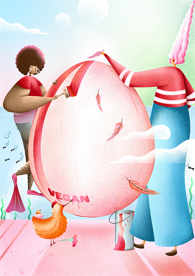 Happy Easter Egg Painting brightcolors chicken easter painting easteregg femalecharacters grain happyeaster ladies vegan easter
