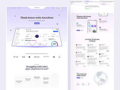 AstroNote - Task Management Tool for Notes, Tasks, Schedules animation design design inspiration landing page note taking notes planning productivity productivity tools saas design schedule scheduler startup task management task manager to do list ui ux web design workflow