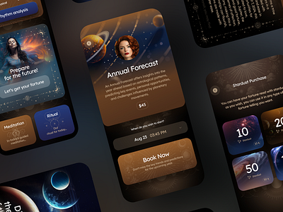 Mobile App Cosmic Forecast & Astrology app app interface astrology app dark mode ui design horoscope interface ios mobile ui motion design product design ritual platform ui ux wellness design wellness tech