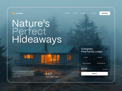 Homepage Design — WoodNest airbnb booking booking website design home page homepage design hotel house booking interface product design property management retreat ui ux web design web portal website design