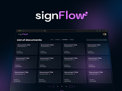 Sign Flow dark documents docusign signing app software ui