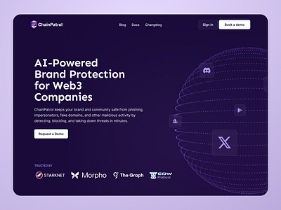 Website for a Web3 Security Platform – ChainPatrol clean design framer landing page minimalistic purple ui ux web3 webdesign