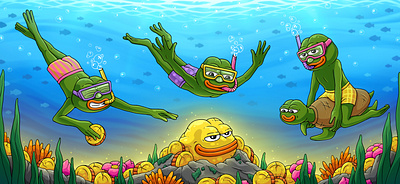 Pepe loading screen for a web3 game. Crypto illustration. Meme blockchain crypto crypto art crypto artist crypto design crypto designer crypto illustration loading screen meme meme coin meme design memecoin memes nft pepe character solana token web3 web3 game web3 gaming