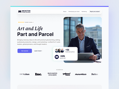 Website for a Book Writing and Publishing Service – One Button book clean design framer landing page minimal ui ux webdesign