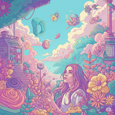 Dreamcore Style Illustration Echo of a Floral Soul ai art graphic design illustration poster