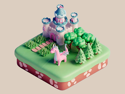 3D Princess Dragon Kingdom 3d 3d abstract work 3d art work 3d castle 3d design 3d fantasy 3d fantasyland 3d grass 3d trees 3d visual cartoonish castle design fantasyland graphic design grass nature nature inspired tree whimsical
