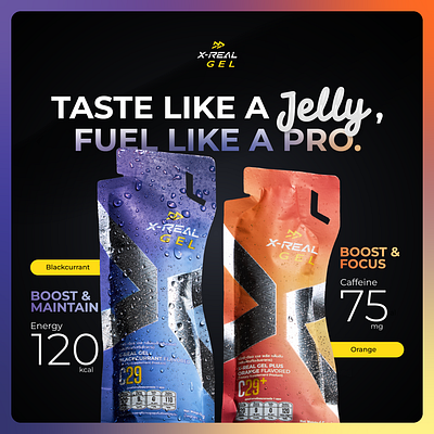X-REAL Energy Gel - Social Media Post branding graphic design social media post