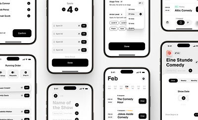 Comedy App book calendar event list spot ui white