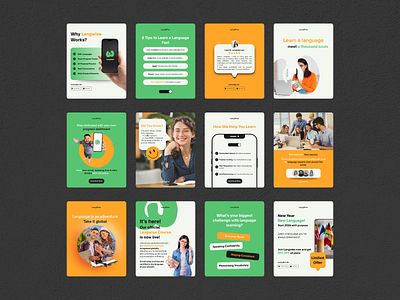 Langwise Language Learning App Instagram Posts branding colorful digital graphic design instagram instagram post language languageapp mobile app phone app social media design social media post vibrant visual identity