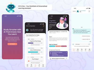 BrainGain AI - Personalized Learning Assistant ai education lessons machinelearning mobileapp onboarding personalization studyapp ui ux