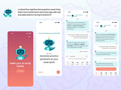 Conversational AI & Personalized Study Plans ai ai chat ai conversation ai tutor app app design chat bot edtech study app ui ux