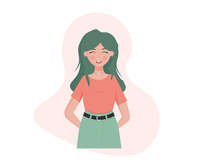 Cute smiling woman. Fashionable girl. Cartoon style. earrings