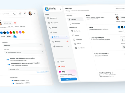 Prime Pay - Finance Dashboard Setting Page admin panel branding settings card design clena ui color settings crm customization dashboard design dashboard ui data visualization finance dashboard fintech portfolio management profile settings settings page theme settings ui ux user focused design ux design webapp