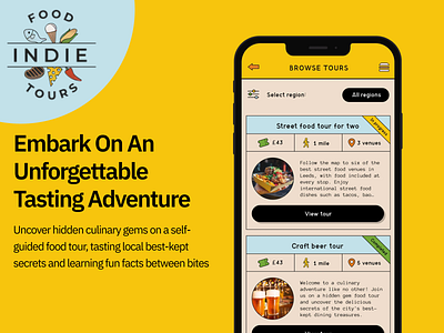 Indie Food Tours | FoodTech appdesign digitalvoucher eatlocal foodieapp gastrotour mobileexperience ui ux