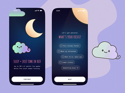 Onboarding Screens for an iOS Sleep Perfection Mobile App app app design app designer ios ios app ios app design ios app designer iphone mobile mobile app mobile app design mobile app designer mobile design mobile designer onboarding productivity sleep sleep tracker track