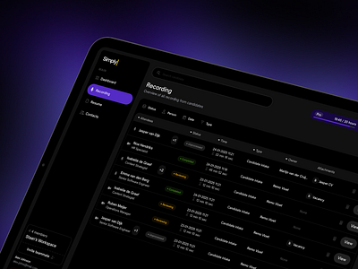 Simply AI recruitment | Dashboard design mockup | SaaS ai ai management ai recruitment artificial intelligence automatization dark theme dashboard design hiring hr human resource movement product design recrutement redesign dashboard saas ui web