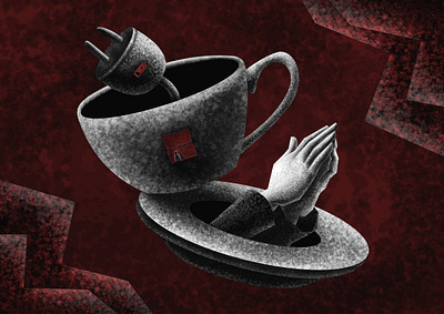 A Cup of Signal - imagination collection #5 alone art art of silence black coffee connect cup design electricity hands home illustration modern pray red signal texture